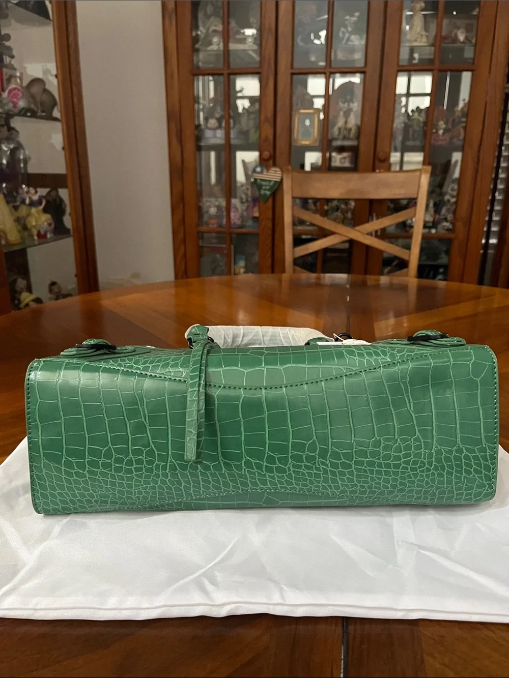 Green Croc-Embossed City Bag with Matching Crossbody Strap!